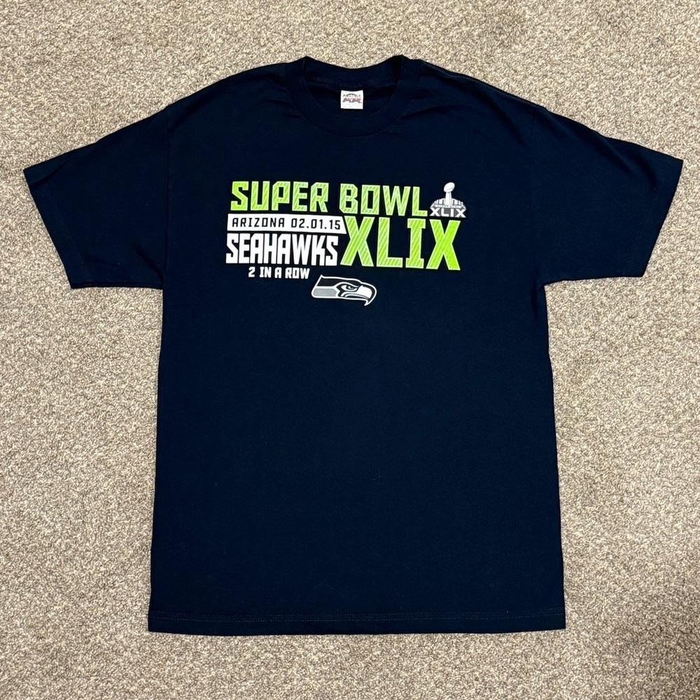 2015 Seattle Seahawks Super Bowl XLIX Blue T Shirt - Men's Large - ALSTYLE